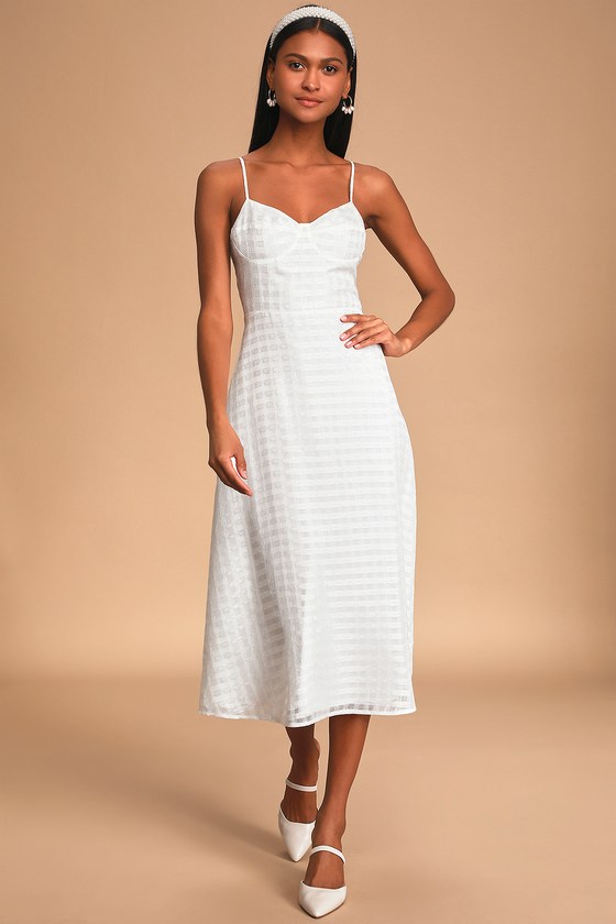 Chic White Mesh Dress - Midi Dress ...